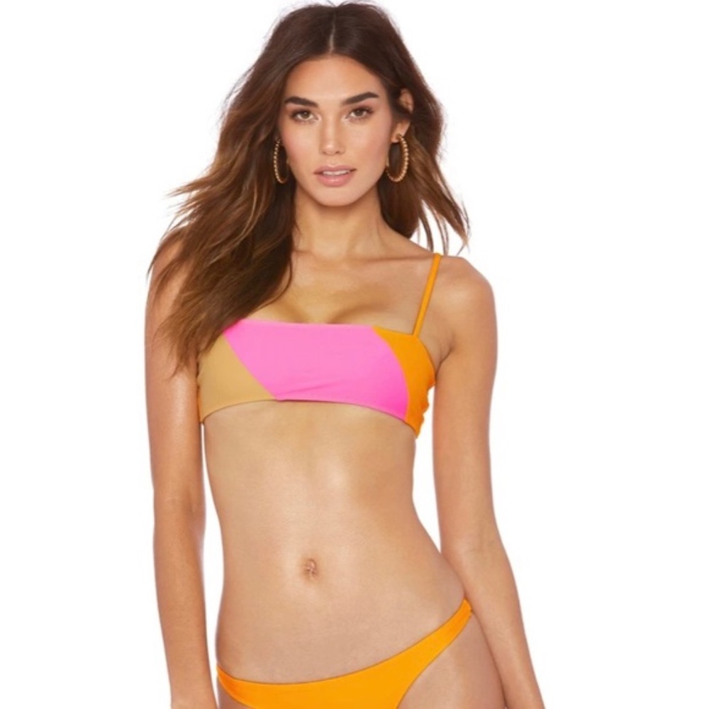 Ellejay Color Block Lauren Swim Top Bandeau Size XS in Orange Pink New with Tags